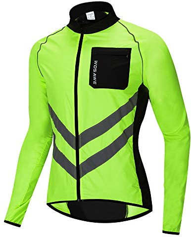 WOSAWE Herren Damen Fahrradjacke Leicht Atmungsaktiv Reflektierende Radweste Winddicht Sportbekleidung (B8 Grün Jacke, L)