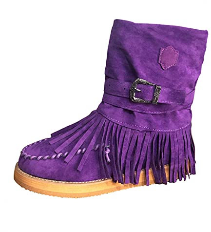 Stivali Stivaletti Donna Scarpe da Donna Stivaletti con Frange da Donna Stivaletti Bassi Stile retrò Romano Tinta Unita con Nappine (42,Viola)