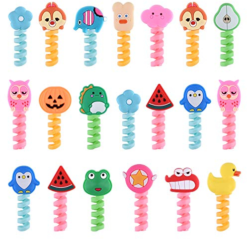 ASTARON 20 Pcs Cartoon Cable Protectors USB Cable Saver Silicone Flexible Cable Wire Protectors for Most Cellphone Data Lines Phone Accessory (Random Style)