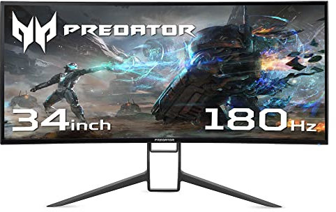 Acer Predator X34GSbmiipphuzx 34 inch Ultrawide Quad HD Gaming Monitor (IPS Panel, G-SYNC Compatible, 180Hz (OC), 1ms, HDR 400, DP, HDMI, USB Hub, Black/Grey)