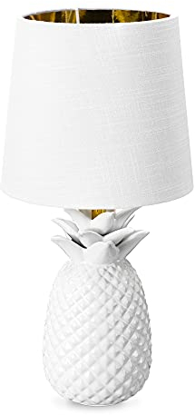 Navaris Tischlampe im Ananas Design - 35cm hoch - Deko Keramik Lampe für Nachttisch oder Beistelltisch - Dekolampe mit E14 Gewinde in Weiß-Weiß