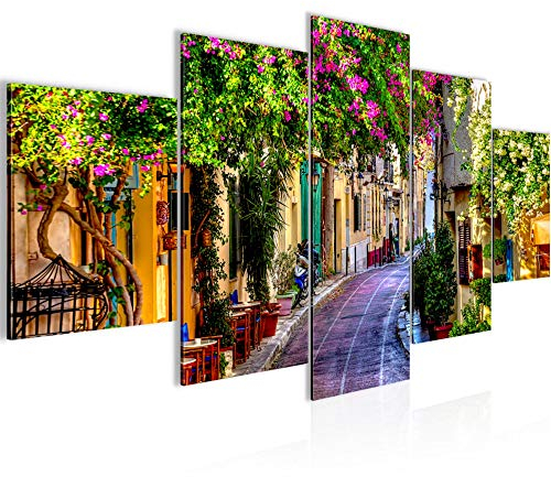 Runa Art Bild Wohnzimmer Schlafzimmer Blumen Toskana 5 Teilig Italienische Gasse Bunt Wandbilder auf Vlies Leinwand 607753a