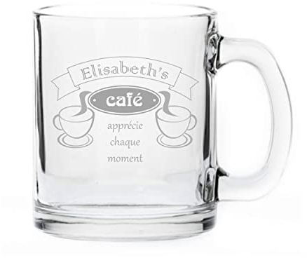 Tasse à café, tasse en verre transparent, personnalisé avec gravure - grand