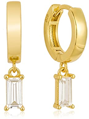 Brandlinger ® Ohrringe aus 925 Sterling Silber vergoldet (18K) mit Anhänger aus verschiedenfarbigen Zirkoniasteinen, für Frauen und Mädchen (Gold (weiß))