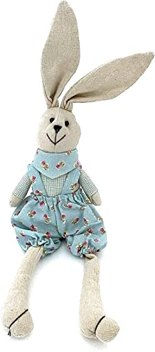heimtexland ® Kantenhocker Osterhase Tilda Stoff Hase Landhaus Dekoration Ostern 40 cm Blau Typ740