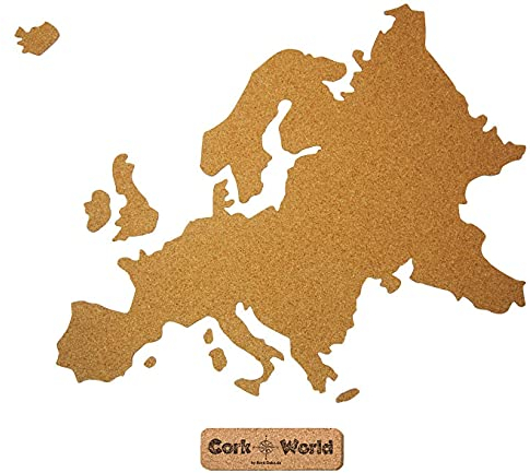 Europa als Pinnwand aus Kork XXL ca. klein 85x60 cm | Umriss Europa zum Pinnen und als Wanddeko | Tolle CORKWORLD | Detailgenau & Hochwertig