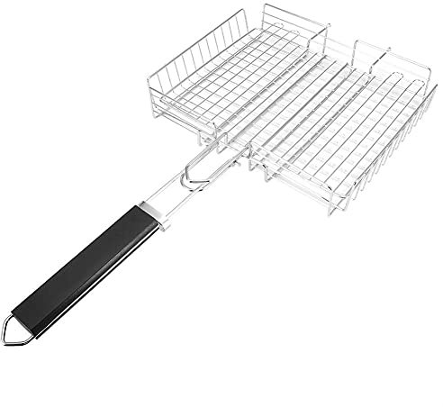 CJCSM Grilled fish basket, portable portable barbecue basket, square barbecue mesh belt storage bag, barbecue network cable clamp vegetables, steak, ribs, kebab barbecue tools