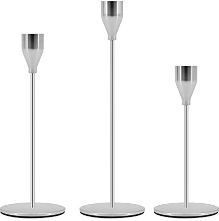 Kerzenhalter 3er Set, Kerzenhalter für Kerzen, Kerzenhalter für Kerzen, Kerzenhalter für Hochzeit, Party, Essen (Silber)