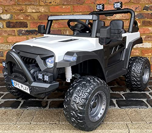 Wrangler Ride on Car 2WD Rear Wheel Drive Jeep Style Kids Toy 2 Seater with EVA Tyres 12v Electric Battery Including EVA Wheels, Leather Seat and Remote Control White