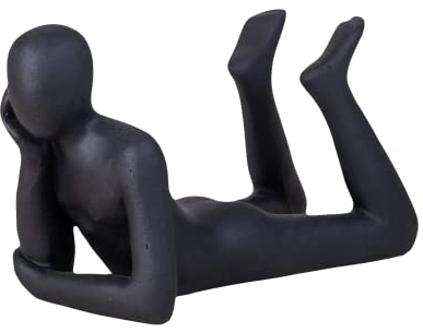 IDYL Moderne Skulptur Figur Sandsteinguss Lying Man | wetterfest |Farbe schwarz | Masse 31x14x19 cm | Dekorationfigur für jeden Wohnbereich, Balkon und Garten |