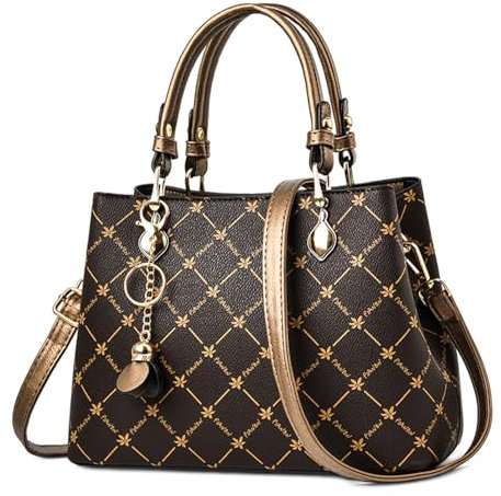 FORRICA Handtaschen Damen Exquisiter Anhänger Umhängetasche Elegant Ahornblatt Henkeltasche Frauen Shopper Tasche PU Leder Schultertasche Bronze Griff C