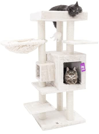 Petrebels Arbre à Chat Cleopatra 134 cm, Couleur Beige/Crème, Arbre à Chat Design doté Les Poteaux de Ø 9 cm de Sisal Naturel