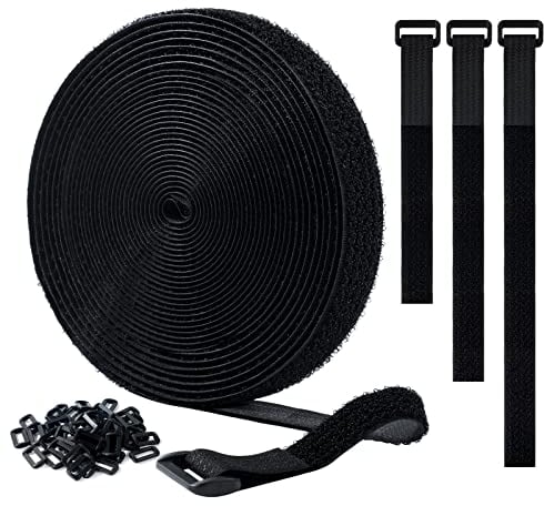Ainiv Klettband 10m mit 50 Schnalle, Klettverschluss Band, Lang Wiederverwendbar, Frei Zuschneidbar Kabelbinder, Rolle Kabel Organizer (Schwarz, 20mm Breit)