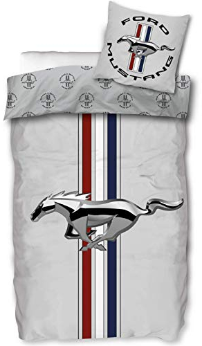 SkyBrands Ford Mustang Bettwäsche 135x200 cm 80x80 Kissenbezug Bettwäsche Mustang Baumwolle Oldtimer Retro Auto Bettwäsche-Set 1x Bettbezug 1x Kissen Bezug