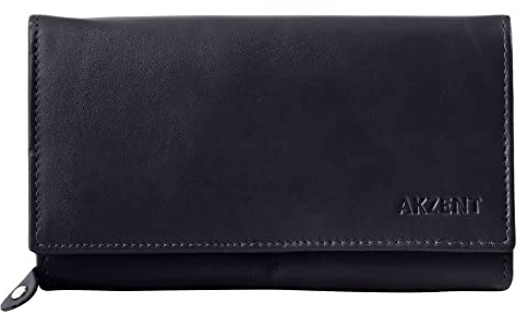 Akzent Damen-Geldbörse Leder RFID Schutz Querformat 10,1 x 17,2 cm 3000437 (blau)