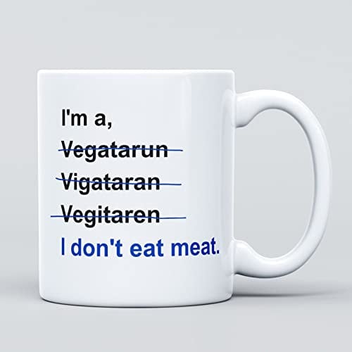 I'm A Vegetarian Joke Large Heavy Duty Ceramic Novelty Funny Coffee Mug, Cup for Men & Women, Girls & Boys – Gift for Birthday, Leaving, Teacher, Christmas, Vegans