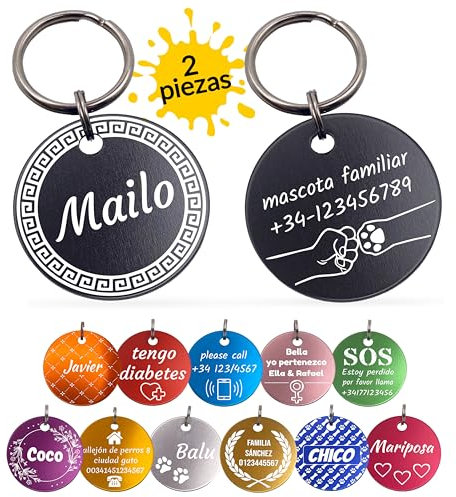 Unikat Branding | 2 Stück Erkennungsmarken | Hund, Katze und Herrchen | Hundemarke personalisiert | Beidseitig mit Gravur | rund | Grün | 35 mm