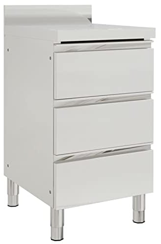 Gecheer Gastro Küchenschrank mit 3 Schubladen Aufkantung Arbeitsschrank Edelstahlschrank Gastroschrank Gastro Arbeitstisch mit Schrank Arbeitsplatte Schrank Edelstahl
