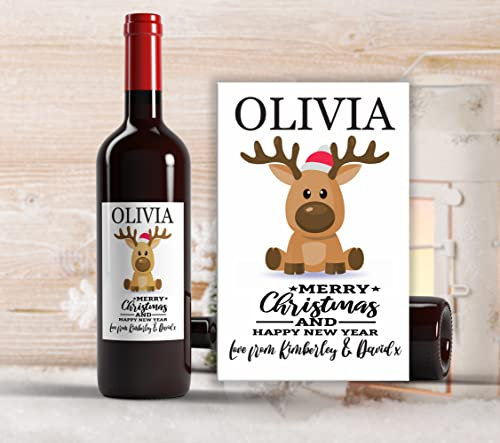 Personalised Wine Labels for Bottles for Christmas Gifts Novelty Presents Your Name Reindeer