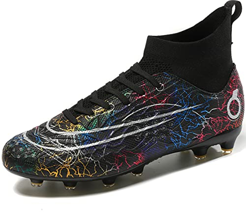 PiDaGlobal Fußballschuhe Herren Professionelle Kinder High Top Kunstrasen Fussballschuhe Stollenschuhe Kickschuhe Jugendliche Athletics Trainingsschuhe Outdoor Sportschuhe 42EU Schwarz