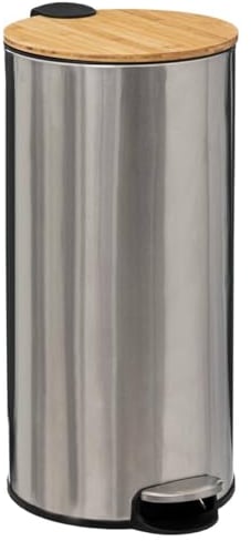 Five - Poubelle 30 Litres en Métal Inox et Couvercle en Bambou