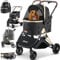 LOVPET® Hundewagen 3in1 Hundebuggy bis 20kg Hundebox Transporttasche faltbar klappbar Große Räder Netzfenstern Regenschutzabdeckung Getränkehalter Kuscheldecke Katzenbuggy Jogger Buggy für Haustiere