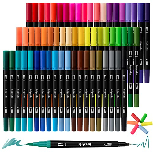 Eglyenlky 60 Färbestifte für Erwachsene Malbücher, Dual Tip Pinsel Stifte, Filz Marker mit Fein und Pinsel Aquarell Marker Set für Kid Adult Artist Zeichnung