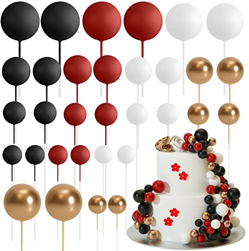 ASTARON 32 Stück Tortendeko Kugeln Cake Topper, Mini-Ballons Tortenaufleger für Hochzeit Party Babyparty Geburtstag Torte Dekorieren (Rot Schwarz)