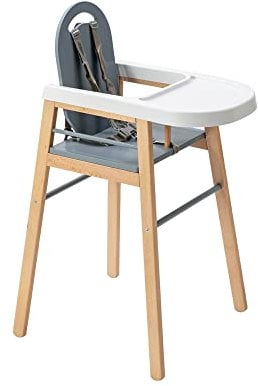 Chaise Haute Fixe Bébé avec Tablette Amovible Lili, Bicolore Bleu gris