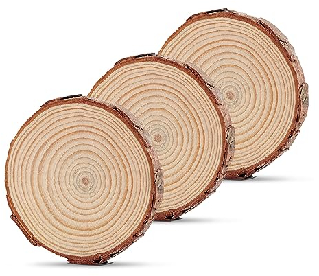 Nizirioo Holzscheiben 3 Stücke Baumscheiben: Holzscheiben 20-22 cm, Ungebohrte Baumscheibe 20mm Dicke, Unbehandelte Baumstamm Scheiben-Holzscheiben zum Basteln für DIY/Basteln/Hochzeit/Weihnachten