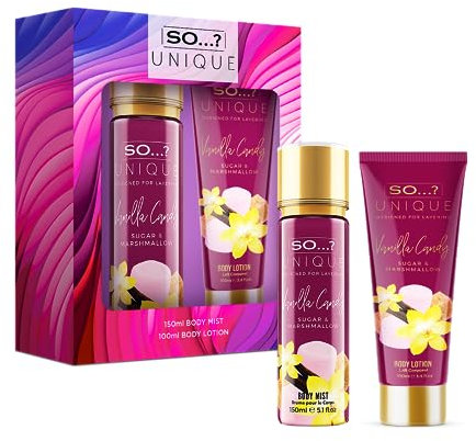 So…? Unique Vanilla Candy Deluxe Duo Womens Gift Set, 150ml Body Mist Fragrance Spray & 100ml Body Lotion Toiletries Set.