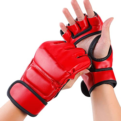 Halbfinger-Boxhandschuhe für Unisex, Rote MMA- mit Offenen Handflächen für Kampftraining, Perfekte Kickbox- für Alle Fähigkeitsstufen
