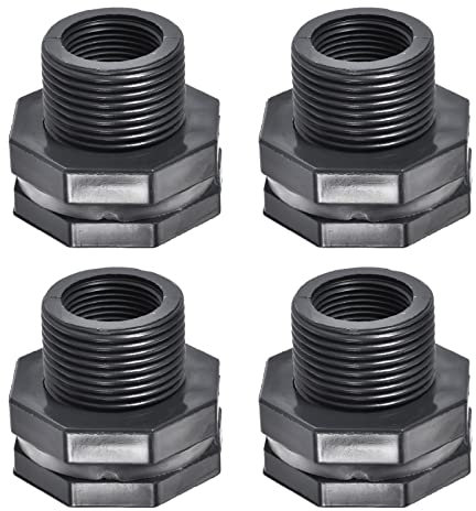 M METERXITY 4pz PVC Passaparete Raccordo - Doppio Filettato Passaparete Acqua Serbatoio Connettore, con Silicone Guarnizione, Applica a Acquari, (G3/4 Femmina 1,5 Maschio, Grigio)