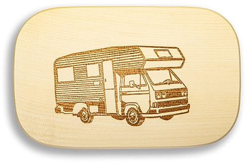 DEKOFANT Frühstücksbrettchen Kinder groß Motiv Camping Bus 25x16x1,5cm eckig Ahorn