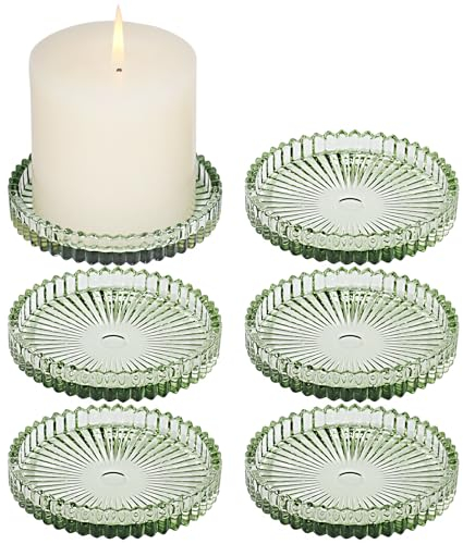 HofferRuffer Juego de 6 portavelas de cristal, 10 cm, redondos, candelabros para velas de pilar, color verde