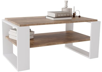 CraftPAK Wohnzimmer Tisch für Couch aus hochwertigem Holz, Stabiler & moderner Couchtisch mit zusätzlicher Ablagefläche, Model Kaja 96, Farbe Retro-Weiß