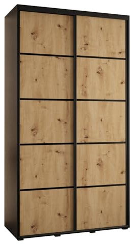 MEBLE KRYSPOL Davos 4 140 Schrank mit Zwei Schiebetüren für Schlafzimmer - Moderner Kleiderschrank mit Kleiderstange und Regalen - 235,2x140x45 cm - Schwarz Artisan Schwarz