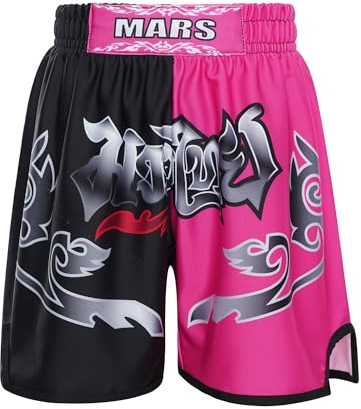 inhzoy Kinder Jungen MMA Boxing Shorts Locker Kurze Hose Retro-Shorts für Boxen Muay Thai K1 Kampfsport Fitness BJJ Workout Trainingshose Schwarz&Lila 134-140