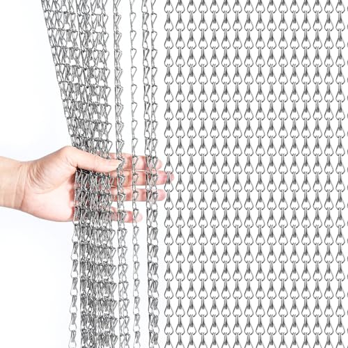 Gluwoer Aluminium Chain Curtain 90 x 200cm Metal Door Fly Screens Insect Control Curtain for Doorways (Grey)