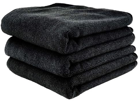 cozydiscount Set di 3 panni in microfibra 3C per auto, pulizia lucidatura, asciugatura, 31 x 31 cm, colore: nero