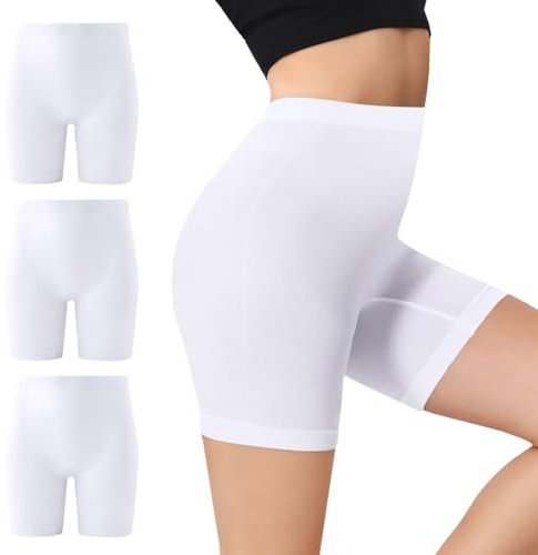 IceCony Radlerhose Damen Kurz für Kleid Sporthose Damen Kurze Boxershorts Leggings Weiß Weiße Blickdicht Laufhose Trainingshose Tennishose Outdoor Biker Unterhosen Fahrradhose Fahrrad L 3er Pack