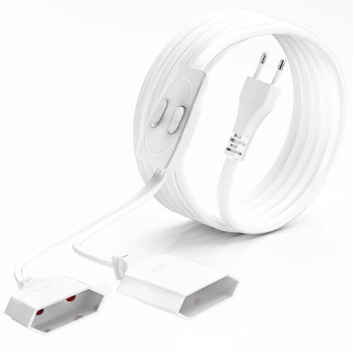 Verlängerungskabel, 7M Stromkabel Verlängerung Netzkabel, Stromstecker Flach Mit Schalter, 2 in 1 Typ-C Verlängerungskabel, 0.75mm²Max. 2,5A/250V für Zuhause, Computer, TV, Weiß