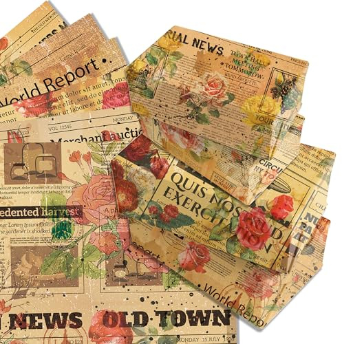 JOINFANXIN Gift Wrapping Paper, Vintage Newspaper Rose Themed Design Wrapping Paper for Children's Birthdays, Holiday Parties, Baby Showers (27 x 20 inches each)