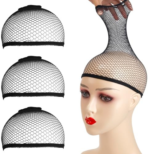 3PCS Haarnetz Nylon Wig Cap Perücke Kappen, Haarnetz für Perückenkappe langes Haar, Haarnetz zum Einnähen für langes dickes Haar mit offenem Ende, Perückenkappe Weben Netzkappe für Frauen (Schwarz)