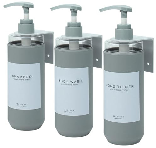 Set di 3 dispenser per shampoo e balsamo, flaconi di plastica con supporti a parete (Gray-3B3W-PZP)