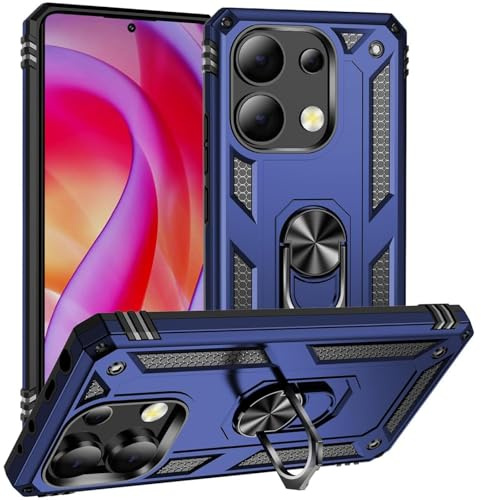 Verco Hybrid Armor Shield Case für Xiaomi Redmi Note 13 Hülle, extrem robust mit Magnet Fingerring Halter Handyhülle für Redmi Note 13 4G Panzerhülle, Blau