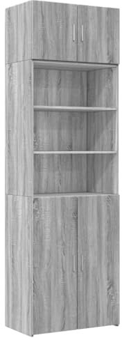Willood Hochschrank Grau Sonoma 70x42,5x225 cm Holzwerkstoff Geeignet für Küche, Wohnzimmer, Schränke 70cm breit - Vier Fächer und Zwei Schubladen