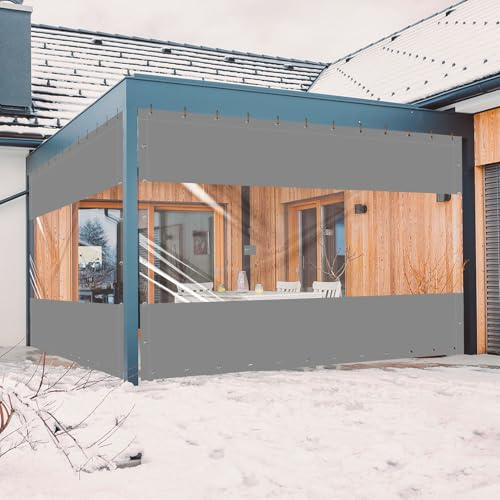 Ezcasch Terrassenplane mit Ösen, 2x2.9m (Höhe x Breite),0.45mm Dick 450g/m² Plane Wetterfest Pavillonplane Klarsicht Schutzplane für Pergola Gazebo, Anpassbar Innerhalb von 4x5m