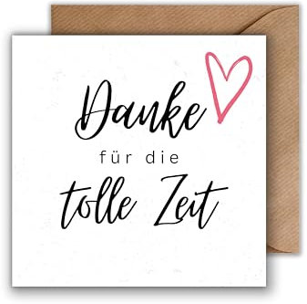 WBdesignz Dankeskarte „Danke für die tolle Zeit - liebevoll gestaltete Abschiedskarte mit Herz-Motiv – für Kollegin, Kollegen, Freunde oder Lehrer – stilvoll & persönlich (125mm x 125mm)