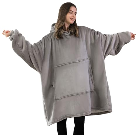 Good Nite kuscheldecke mit Ärmeln Hoodie Decke mit Ärmeln Pullover Decke Damen Kapuzenpulli in Übergröße mit Taschen Sherpa Snuggle Blankets Grau
